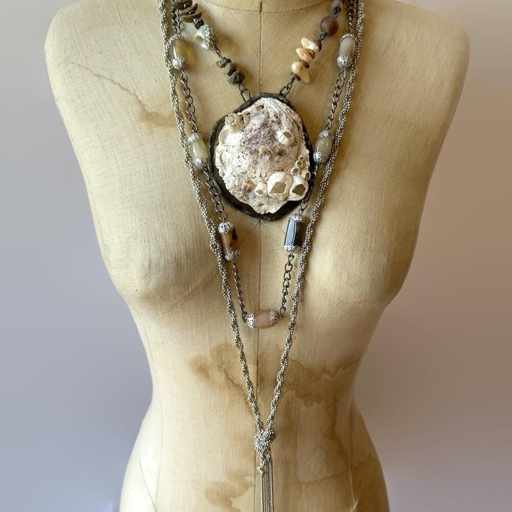 Vintage Layered Necklace Lot  Unique One of a Kind, Shell Boho Statement Chains